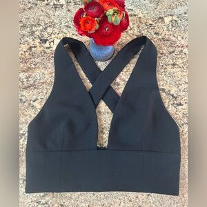 Black tailored plunging snap close bra top